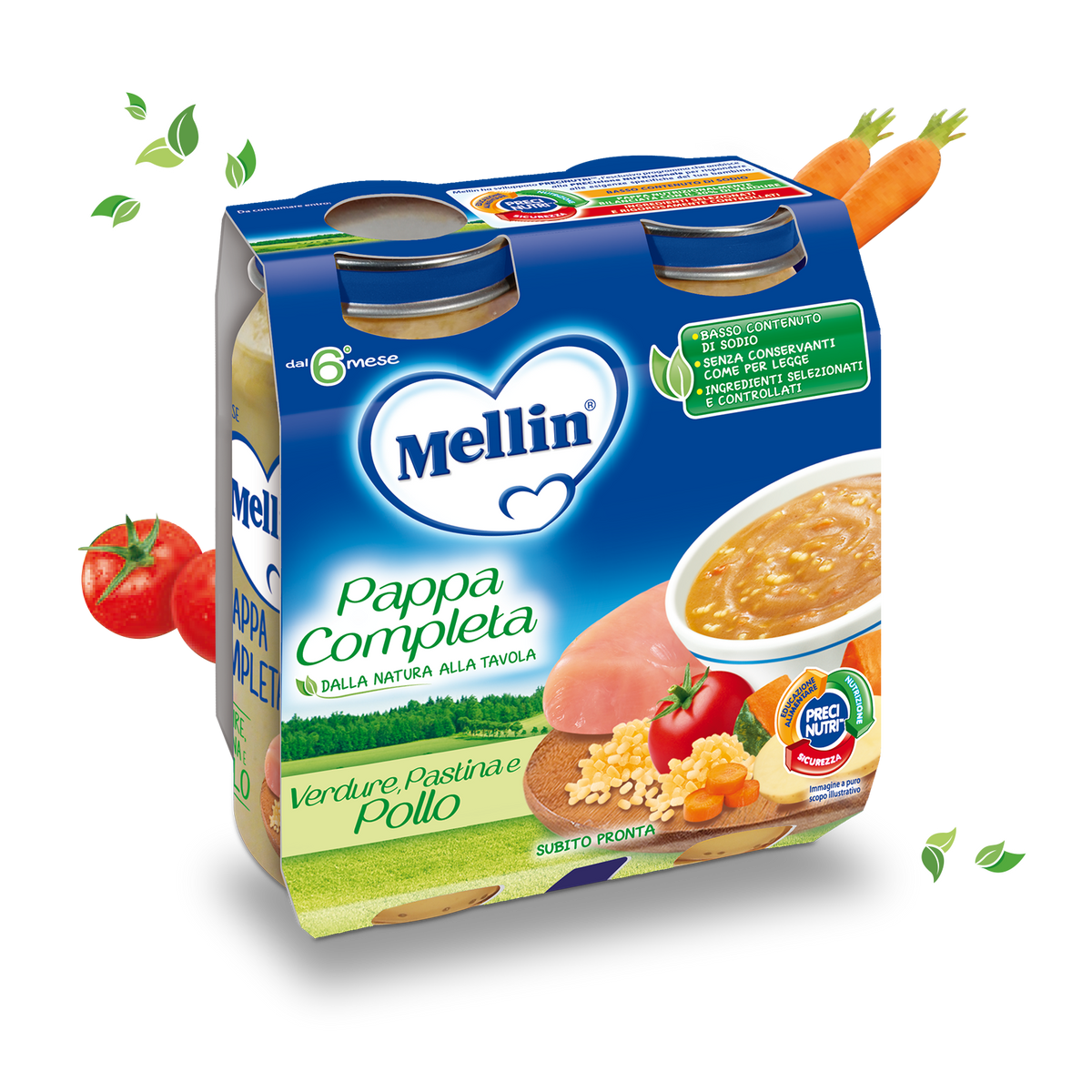 Mellin Pappa Completa verdure, pastina e pollo 2x250gr - Farmasanitaria DuDù