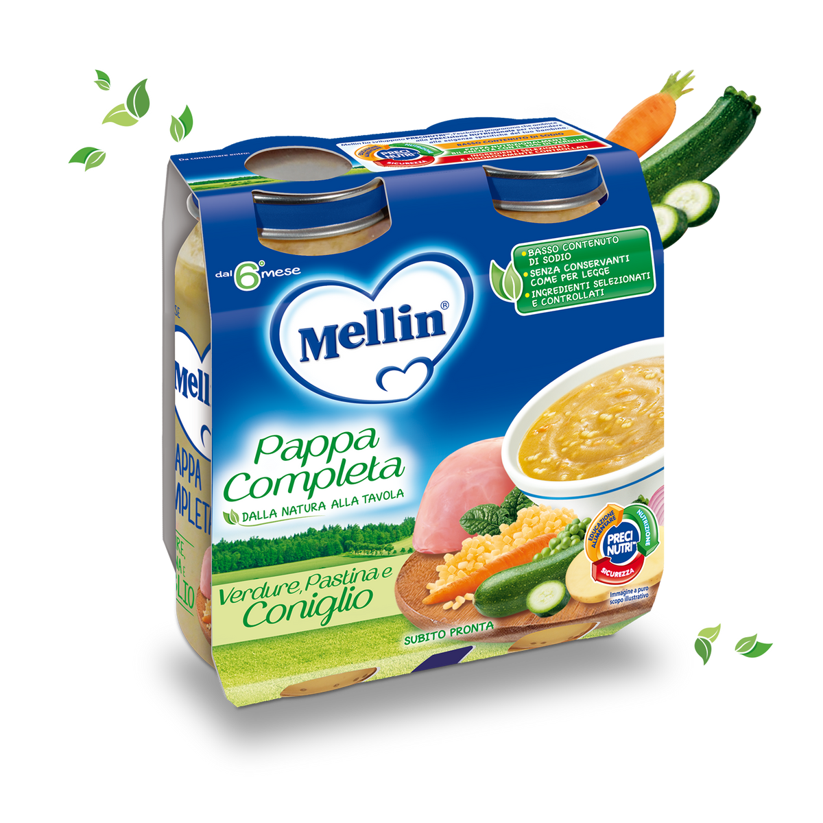 Mellin Pappa Completa verdure, pastina e coniglio 2x250gr - Farmasanitaria DuDù