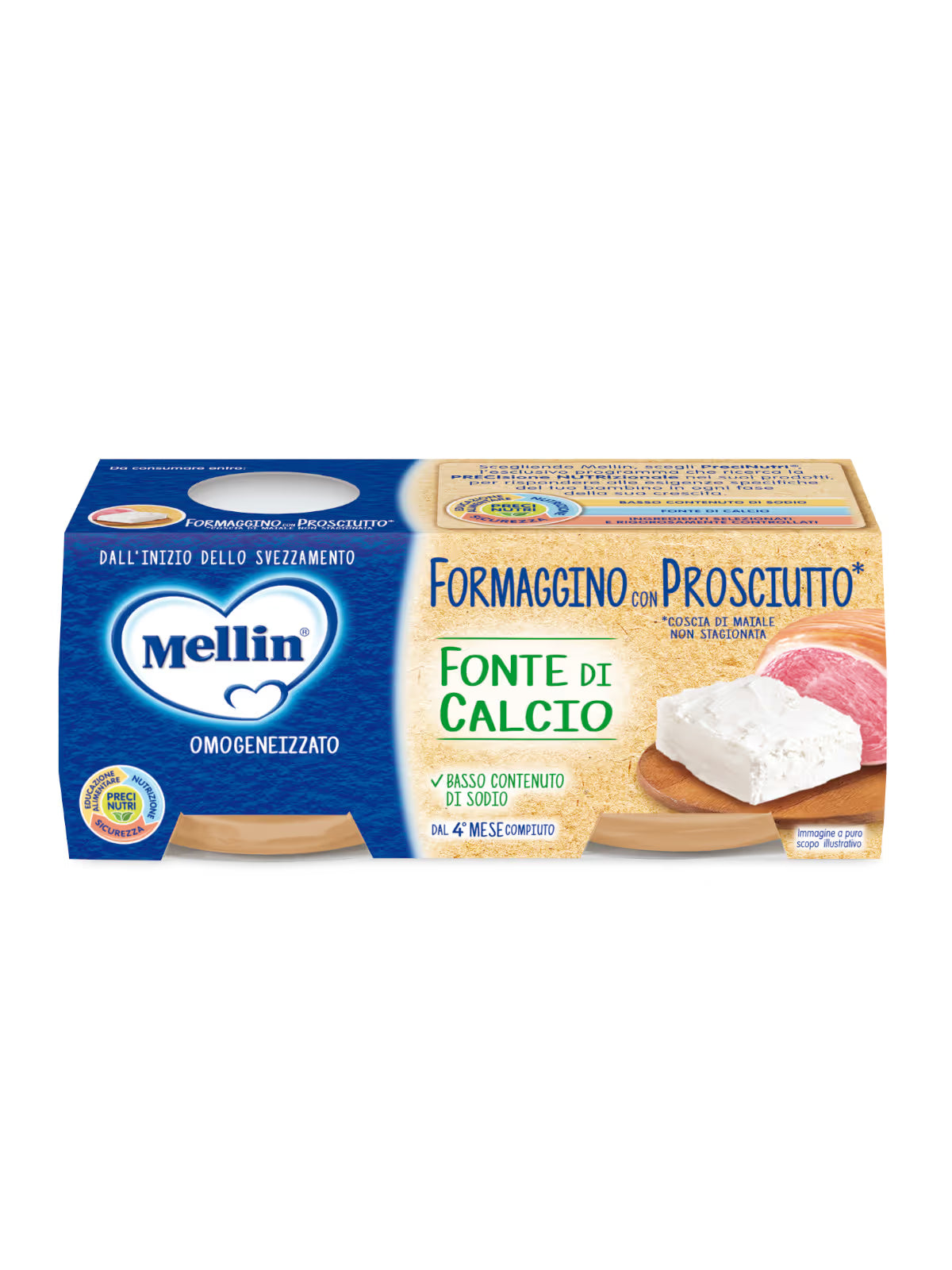 Mellin omogeneizzato formaggino con prosciutto 2x80gr - Farmasanitaria DuDù