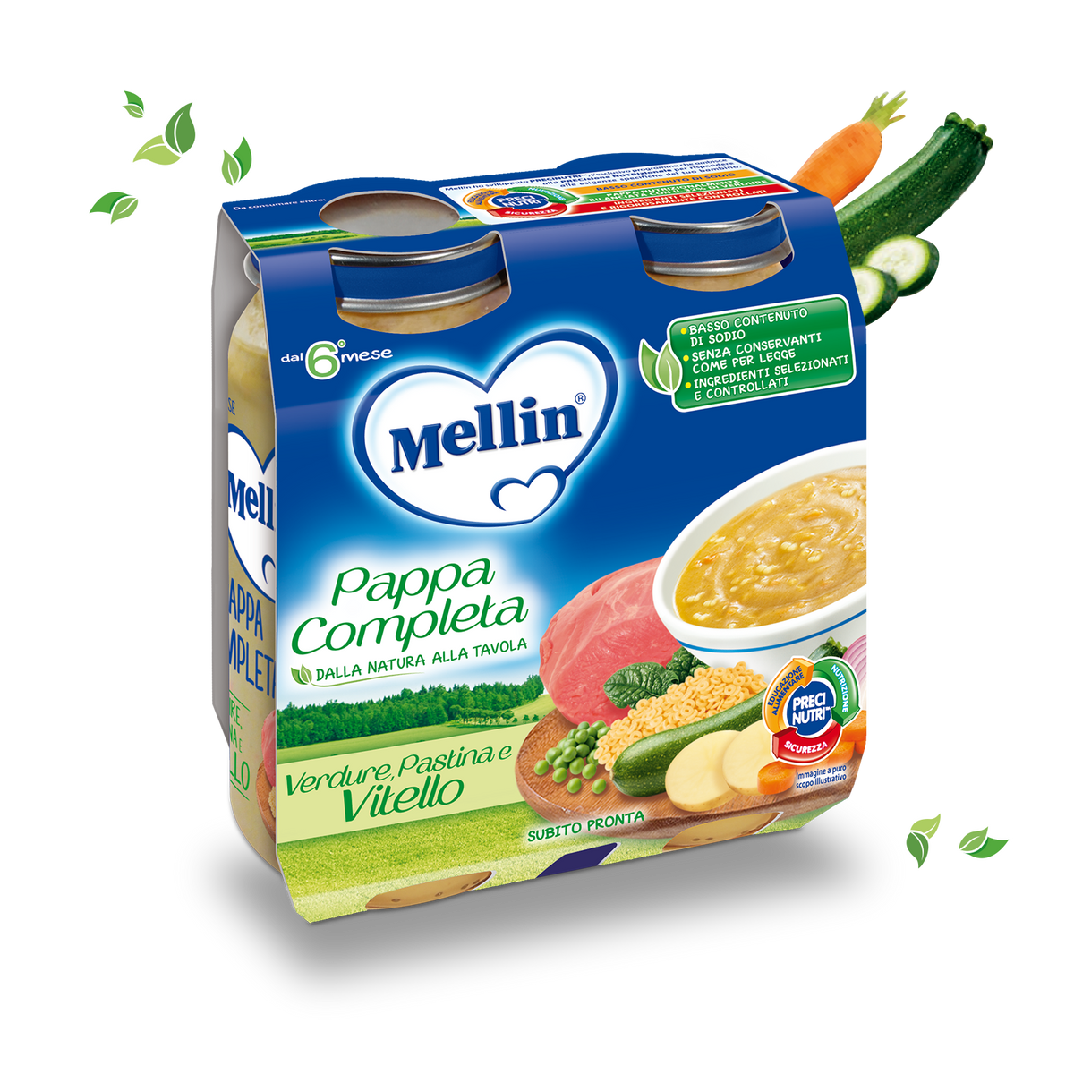 Mellin Pappa Completa verdure, pastina e vitello 2x250gr - Farmasanitaria DuDù