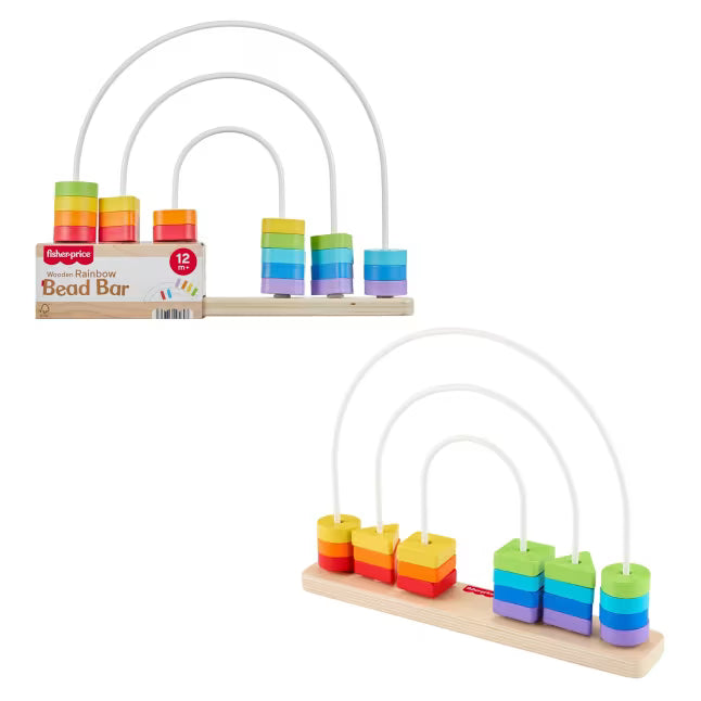 Fisher-Price Labirinto di perline arcobaleno in legno, giocattolo per lo sviluppo di neonati e bambini piccoli - Farmasanitaria DuDù