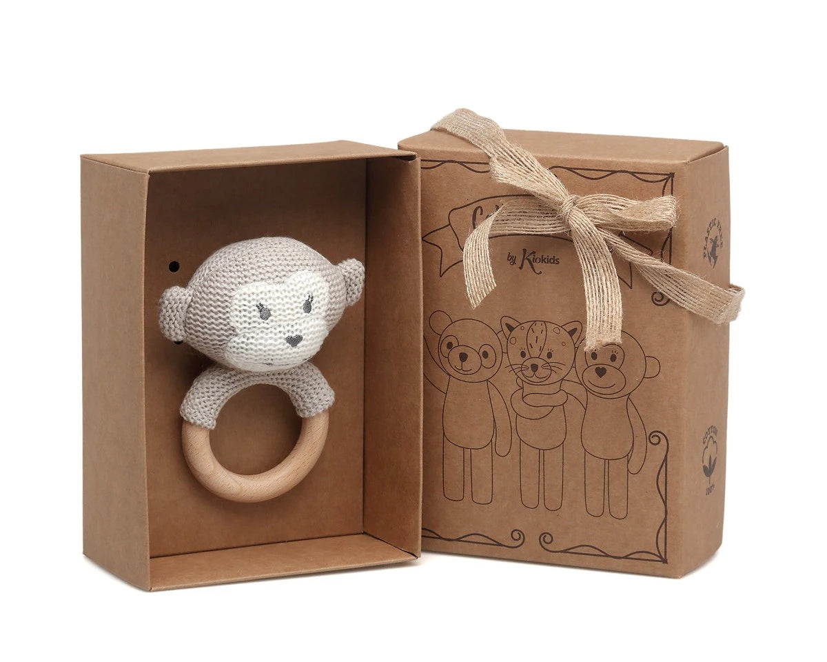 Kiokids massaggiagengive scimmia legno e cotone - Farmasanitaria DuDù