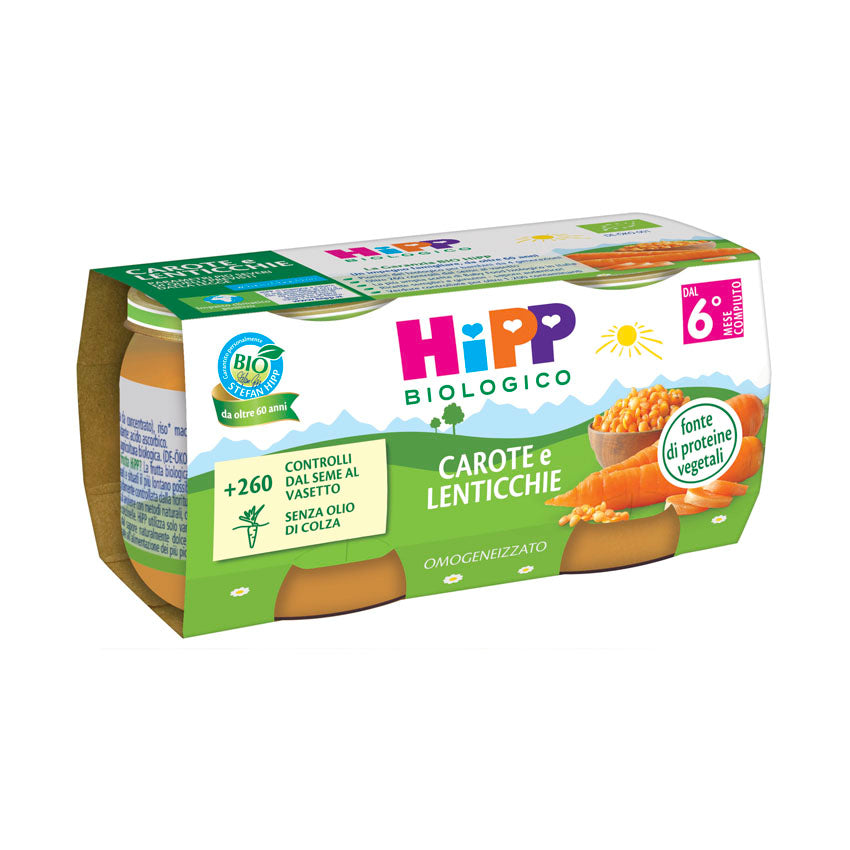 Hipp omogeneizzato carote e lenticchie 2x80gr - Farmasanitaria DuDù