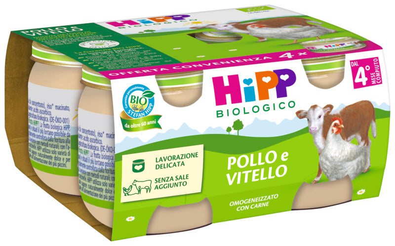Hipp omogeneizzato pollo e vitello 4x80gr - Farmasanitaria DuDù