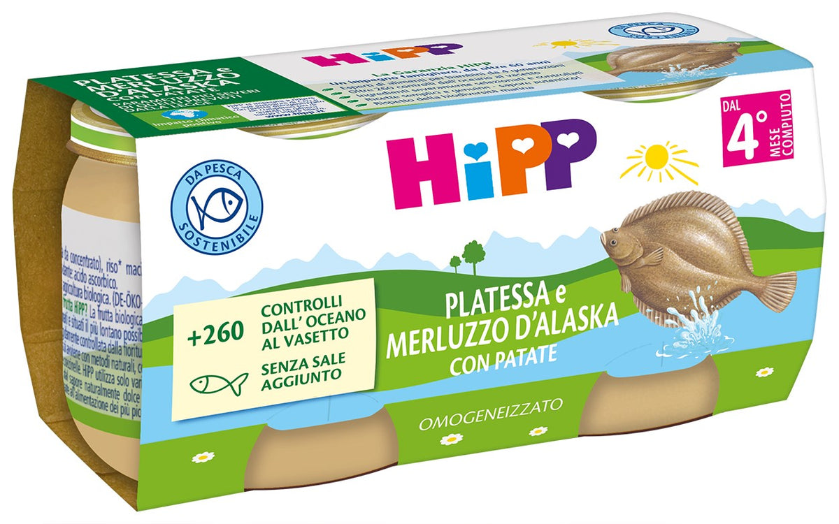 Hipp omogeneizzato platessa e merluzzo d'Alaska 2x80gr - Farmasanitaria DuDù