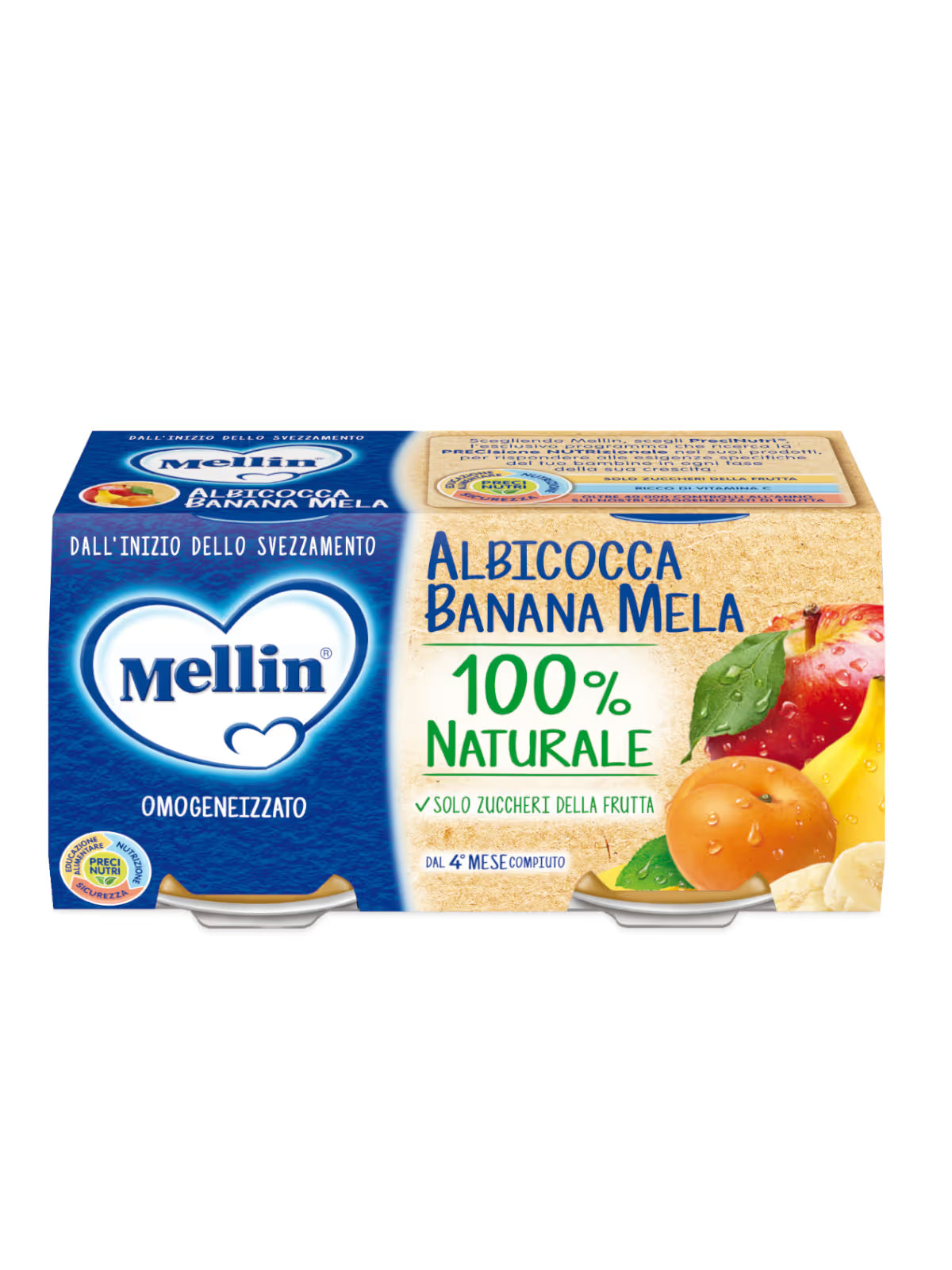 Mellin omogeneizzato albicocca/banana/mela 2x100gr - Farmasanitaria DuDù